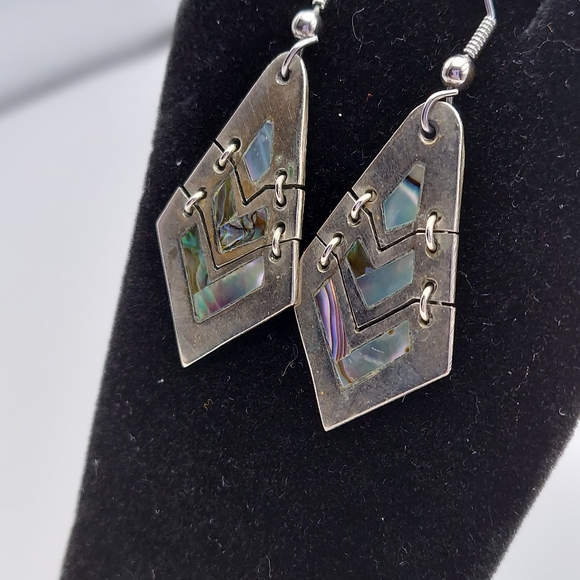 Vintage Alpaca Mexico Abalone Dangle Earrings. - Picture 2 of 13